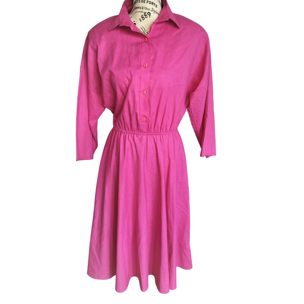 The American Shirt Dress 80's Hot Pink Button Front Vintage Size 10